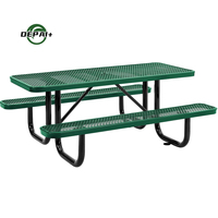 Tables de pique-nique commerciales en acier expansé pour l'extérieur avec bancs, tables et chaises de salle à manger en métal pour restaurants et patios extérieurs