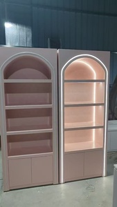 Factory direct sales Pink Beauty Salon Reception <b>Desk</b> & LED Arch Display Cabinet Set For <b>Nail</b> Spa Clinic - Product Image 6