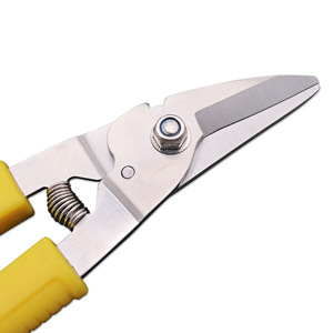 Cisailles robustes pour tôles de 8 pouces, en acier au carbone courbé, cisailles d'électricien industrielles, ciseaux multi-usages jaunes - Product Image 3