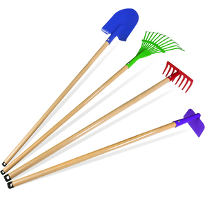 Set di 4 Mini Attrezzi da Giardino in Metallo per Bambini con Rastrello Lungo, Pala, Zappa e Rastrello per Foglie - Strumenti Durevoli per Piantare Fai-da-Te per Uso Esterno - Product Image 1