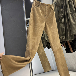 <span class=keywords><strong>Pantalon</strong></span> en peau de mouton véritable pour <span class=keywords><strong>femme</strong></span>, <span class=keywords><strong>pantalon</strong></span> droit en <span class=keywords><strong>cuir</strong></span> suédé véritable, automne - Product Image 1