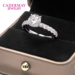 Cadermay Moissanite Ring S925 Sterling Silver 6.5mm D Color Pave Setting Engagement Jewelry Women's - Product Image 1