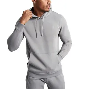 Серый пуловер из хлопка и полиэстера для спортзала, толстовка, простой Мужской флисовый спортивный костюм, Толстовка и подходящие спортивные штаны для бега