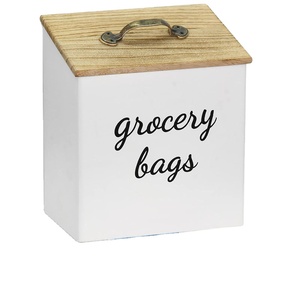 Support de sac d'<span class=keywords><strong>épicerie</strong></span> en bois de style ferme organisateur de sac en plastique mural avec couvercle pour sacs poubelle ménagers - Product Image 1