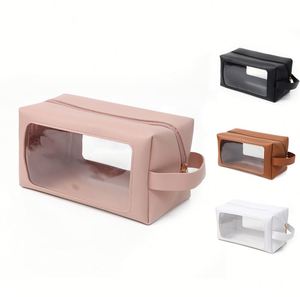 <b>Clear</b> Window Makeup Durable Pu Leather <b>Toiletry</b> Storage Organizer Transparent Travel Cosmetic <b>Bag</b> - Product Image 1