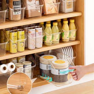 <b>Clear</b> PP Injection Kitchen Pantry <b>Storage</b> <b>Container</b> Box Rectangle Snack and Beverage Organizer with Handle - Product Image 1