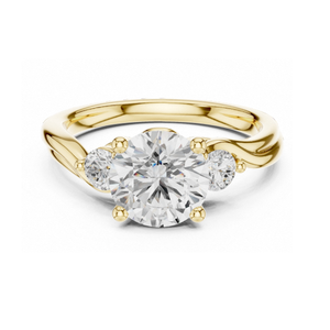 Anillo de compromiso de tres piedras con corte redondo, oro amarillo, anillo de diamantes con diseño de espiral pasado, presente y futuro, elegante joyería nupcial - Product Image 1