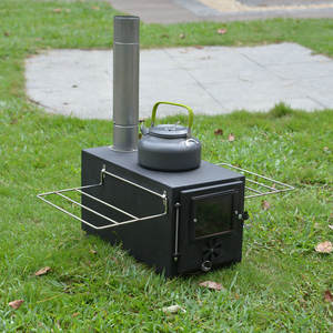Réchaud de camping portable extérieur à bois, type split noir, avec concentration de chaleur, ustensile de cuisson multifonctionnel - Product Image 1