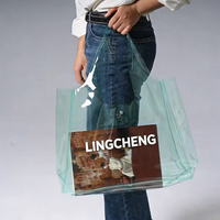 Sac fourre-tout en PVC transparent marron, menthe, jaune, vert, grand format, imperméable, avec poignée, pour femme, avec logo personnalisé