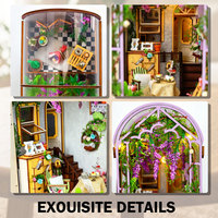 Kit de maison miniature DIY, kit de bricolage pour coin lecture, serre romantique à fleurs violettes, modèle de diorama, kit d'artisanat