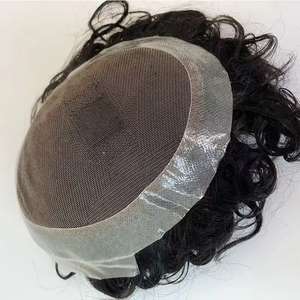 Prótesis Capilar Masculina de Encaje PU para <span class=keywords><strong>Hombre</strong></span>, Reemplazo de Toupee Invisible con Nudos, Cabello Humano Indio Rizado de 24mm, Peluca Masculina - Product Image 4