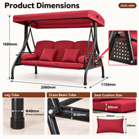 Fauteuil balançoire de jardin 3 places avec auvent, dossier réglable, inclinaison à 180 degrés, lit balançoire robuste, mobilier de jardin
