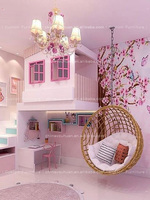 Lit superposé moderne pour enfants, maison dans les arbres, pour filles, avec bureau, rose, en bois massif, lit château, lit princesse, lit base secrète