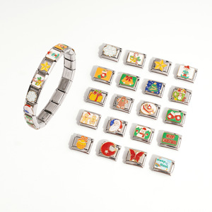 Italian Modular Christmas <b>Charm</b> <b>Bracelet</b> Stainless Steel Elastic Universal DIY Beveled Square <b>Beads</b> Unisex Gift Jewelry - Product Image 1