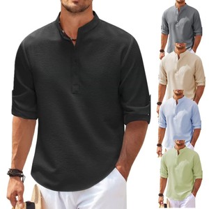 Chemises en lin pour hommes coupe régulière durable <span class=keywords><strong>col</strong></span> <span class=keywords><strong>mao</strong></span> <span class=keywords><strong>chemise</strong></span> en lin hommes camisas <span class=keywords><strong>chemise</strong></span> à manches longues pour hommes - Product Image 6