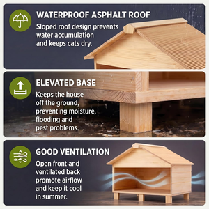Casa de Madera para Gatos para Exteriores, Impermeable, Refugio Grande para Gatos, Protección contra la Lluvia y la Sombra, Refugio Elevado para Gatos Silvestres - Product Image 5