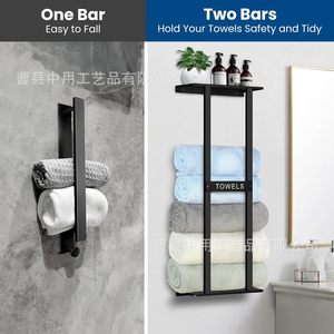 Towel Rack Wall Mounted Black 4 <b>Bars</b> Organizer <b>Shelf</b> For Bathroom Bedroom Storage - Product Image 3