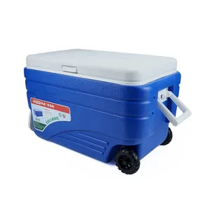 65L Cooling Food Ice Beer Cooler Box PU Foam Camping Sport Travel Insulated Waterproof 100 Cans OEM Plastic Cooler With Wheels