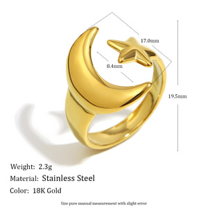 Stainless Steel 18K Gold Plated Abstract Hollow Open <b>Ring</b> Star Moon Floral Trendy <b>Statement</b> Finger <b>Ring</b> For Women Daily Jewelry - Product Image 2