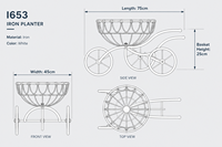 Support de Jardinière Extérieur Écologique et Durable en Fer, Style Chariot, avec Roues, Panier et Cadre Courbé – Décoration de Jardin