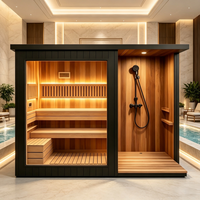 Sauna intérieur en bois, cabine de sauna sèche, sauna infrarouge lointain, salle de douche de luxe pour usage résidentiel dans le jardin ou la cour.