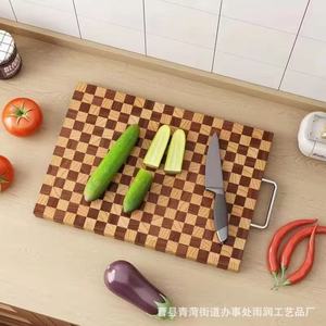 เขียงไม้ลายตารางสี่เหลี่ยมผืนผ้าพร้อมที่จับสำหรับหั่นอาหารในครัว - Product Image 2