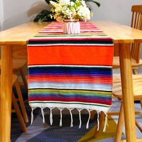 Chemin de table rayé style ethnique, décoration de fête, polyester/coton, pompons, nappe mexicaine colorée pour table à manger