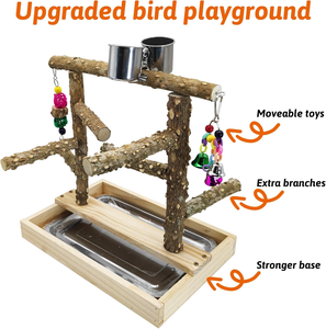 Parc de jeux pour <span class=keywords><strong>oiseaux</strong></span> en bois naturel, support pour perroquets adapté aux <span class=keywords><strong>oiseaux</strong></span> de petite et moyenne taille avec mangeoires, balançoires, jouets à mâcher et perchoirs - Product Image 3