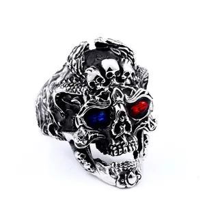 Hiphop Cincin Tengkorak Stainless Steel Pria, Perhiasan Cincin Tengkorak Gothic, Cincin Mata Tengkorak untuk Pria