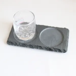 20x8厘米长方形天然黑色石板石制寿司酱油碟带两个孔