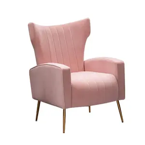 Ruang Tamu Modern Furniture Pink Velvet Kain Pelapis Sofa Lengan Kursi dengan Kaki Emas