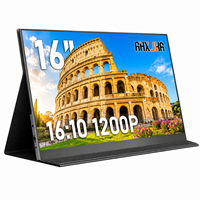 Moniteur portable AHXJKA 16 pouces 1920x1200 120Hz avec housse de protection en cuir et support, haute fréquence de rafraîchissement pour jeux, compatible Windows et Mac