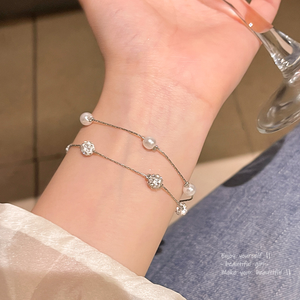 Hàn Quốc Phong Cách Hai Lớp Vòng Đeo Tay Cho Phụ Nữ Nổ Sao Thiết Kế Siêu Flash dát Kim Cương Mặc Ngọc Trai Đính Cườm Tay Quà Tặng - Product Image 3