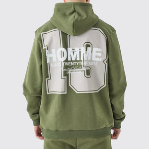 Men's Olive Green Hooded Sweatshirt Set With Front Print Pocket Regular Fit Casual Autumn Wear - Product Image 6