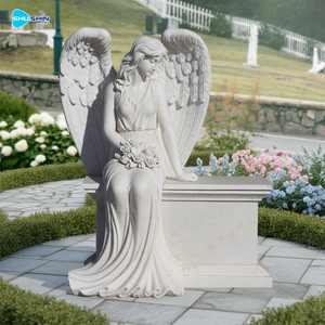 Мраморная статуя ангела для сада и кладбища — тихое памятное памятное украшение, индивидуальный дизайн, надгробие - Product Image 6