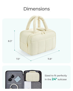 Grande trousse de toilette matelassée et rembourrée pour voyage, organiseur de beauté portable avec compartiments pour brosses - Product Image 5