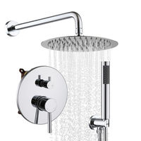 Ensemble de douche cascade moderne en laiton avec pommeau de douche à noyau céramique, fonction jet pluie et massage, finition chromée, commande thermostatique et glissière
