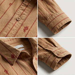 Chemises décontractées en coton pour hommes à rayures teintes, coupe classique, manches longues, fermeture boutonnée avec broderie – Prix exceptionnels - Product Image 3