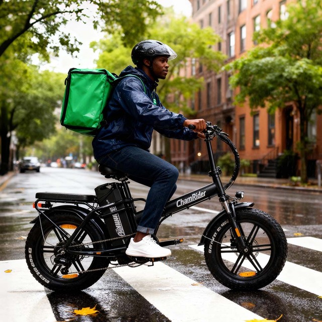 Chamrider DT425 20 Inch Foldable 7-Speed Electric Cargo Bike with 48V Lithium Battery Fat Tire Rear Hub Motor Brushless Delivery