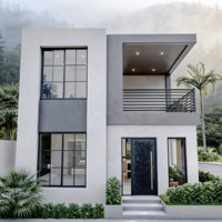 Villas en structure légère en acier, modernes et luxueuses, préfabriquées avec design personnalisé, décoration de style bois triangulaire, structure en acier.
