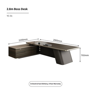 Luxury High-end Modern Office Boss <strong>Desk</strong> with Stainless Steel Panel Design <strong>Extendable</strong> Wood Top for Commercial Use - Product Image 6