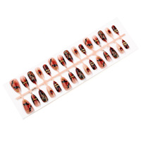 Lot de 30 faux ongles amande Halloween, couleur fumée foncée avec motifs léopard, araignée et chauve-souris dorée, vente en gros