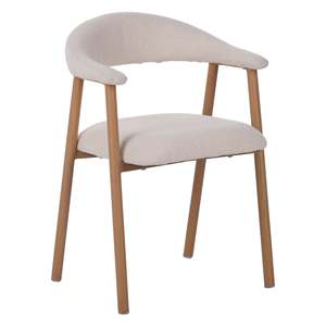 Fauteuil de salle à manger ergonomique et élégant en tissu <span class=keywords><strong>beige</strong></span> avec structure en métal couleur chêne - Product Image 1
