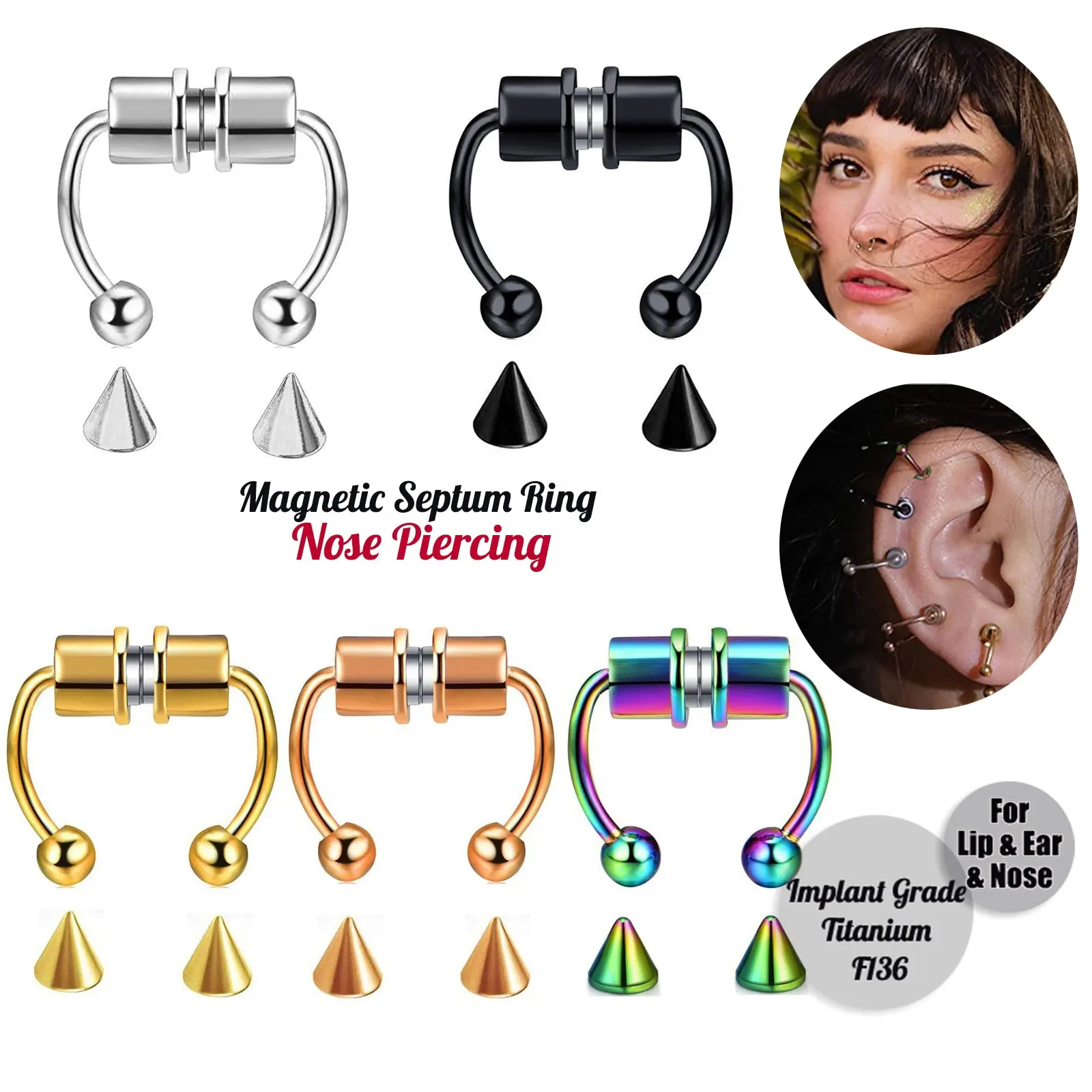 At ayakkabıları manyetik Septum yüzük manyetik Piercing manyetik burun halkaları sahte çember Piercing paslanmaz çelik Septum burun Piercing