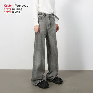 Vaqueros de diseñador para hombre, OEM personalizados, de cintura media, holgados, de pierna ancha, tipo peto, con lavado vintage, desgastados, de corte recto, estilo streetwear y hip hop - Product Image 3