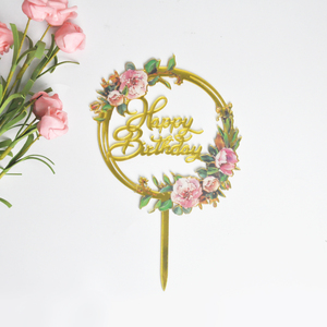 Squisitamente realizzato <span class=keywords><strong>bella</strong></span> stampa floreale <span class=keywords><strong>buon</strong></span> <span class=keywords><strong>compleanno</strong></span> torta Topper decorazione per il matrimonio e <span class=keywords><strong>buon</strong></span> <span class=keywords><strong>compleanno</strong></span> - Product Image 3