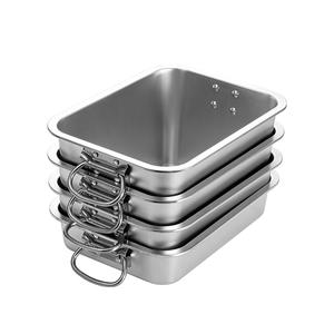 Plateau de Service Rectangulaire en Acier Inoxydable 304 avec Poignées et Couvercle, Bac Profond à Bord Roulé pour Buffet et Usage en Cuisine - Product Image 1