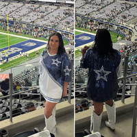 Prêt à expédier : T-shirt à sequins pour femme, style maillot de football des Dallas Cowboys, pour le jour du match
