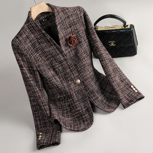 Brown Women's Blazer Wool Blend Short Coat Elegant Commuter Suit Anti-Wrinkle Solid Color Pattern GDX-1650 - Product Image 1