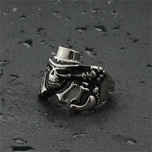 European American Style Titanium Steel <b>Skull</b> <b>Ring</b> Men's Punk Retro Fashion Jewelry Silver 260105 - Product Image 2